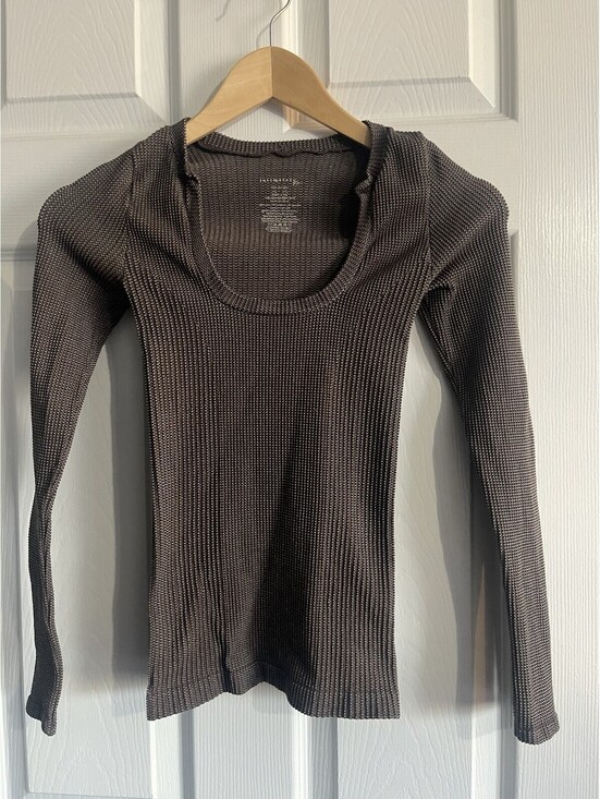 Free People Tops - Free People Intimately Seamless Brown Scoop Long Sleeve Top L/XL Stretch Ribbed